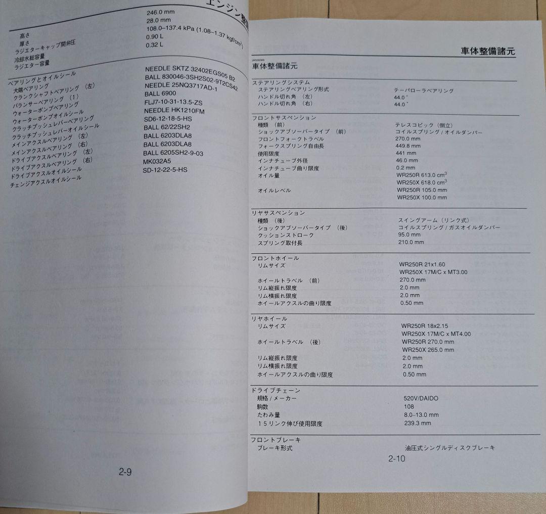 【美品】WR250R/X サービスマニュアル 整備要領書
