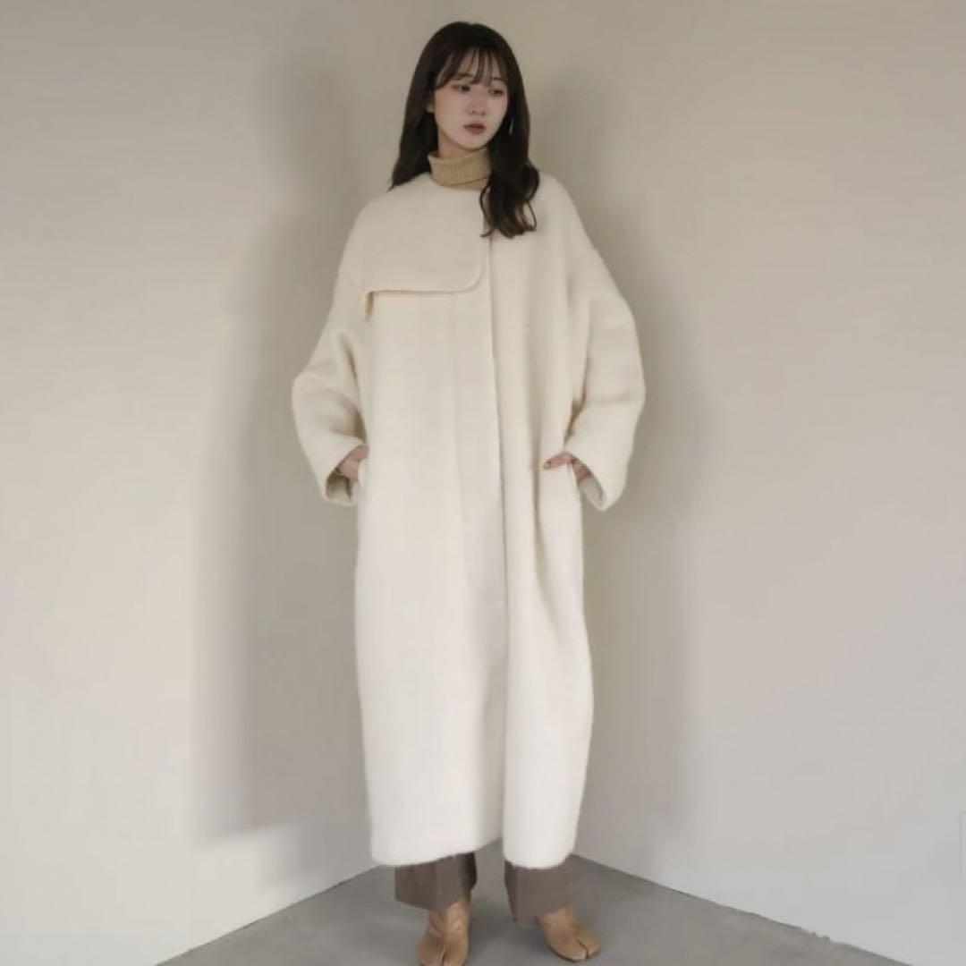 ジャケット・アウター eaphi nocollar shaggy long coat