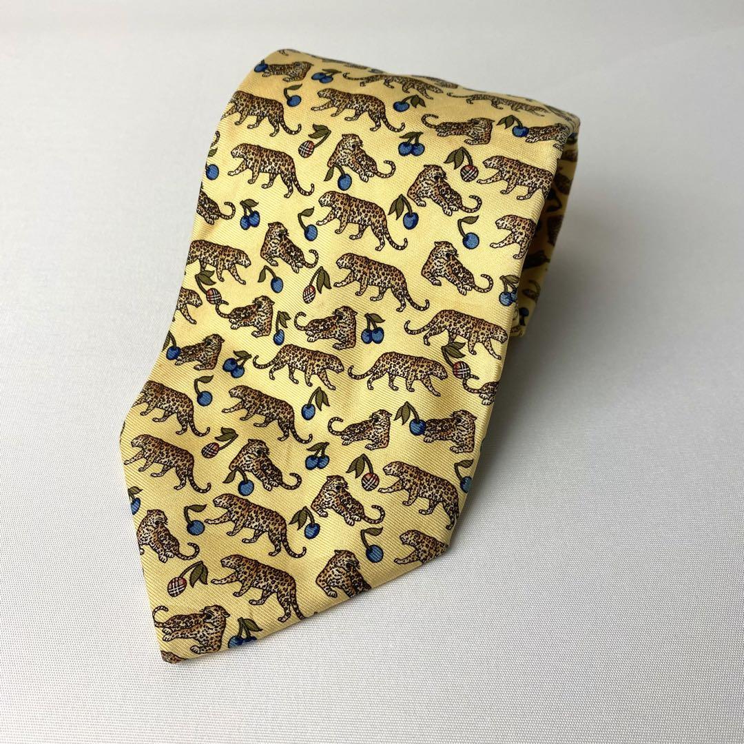 1001 90's Burberry バーバリー　総柄　ヒョウ　シルク　ネクタイ