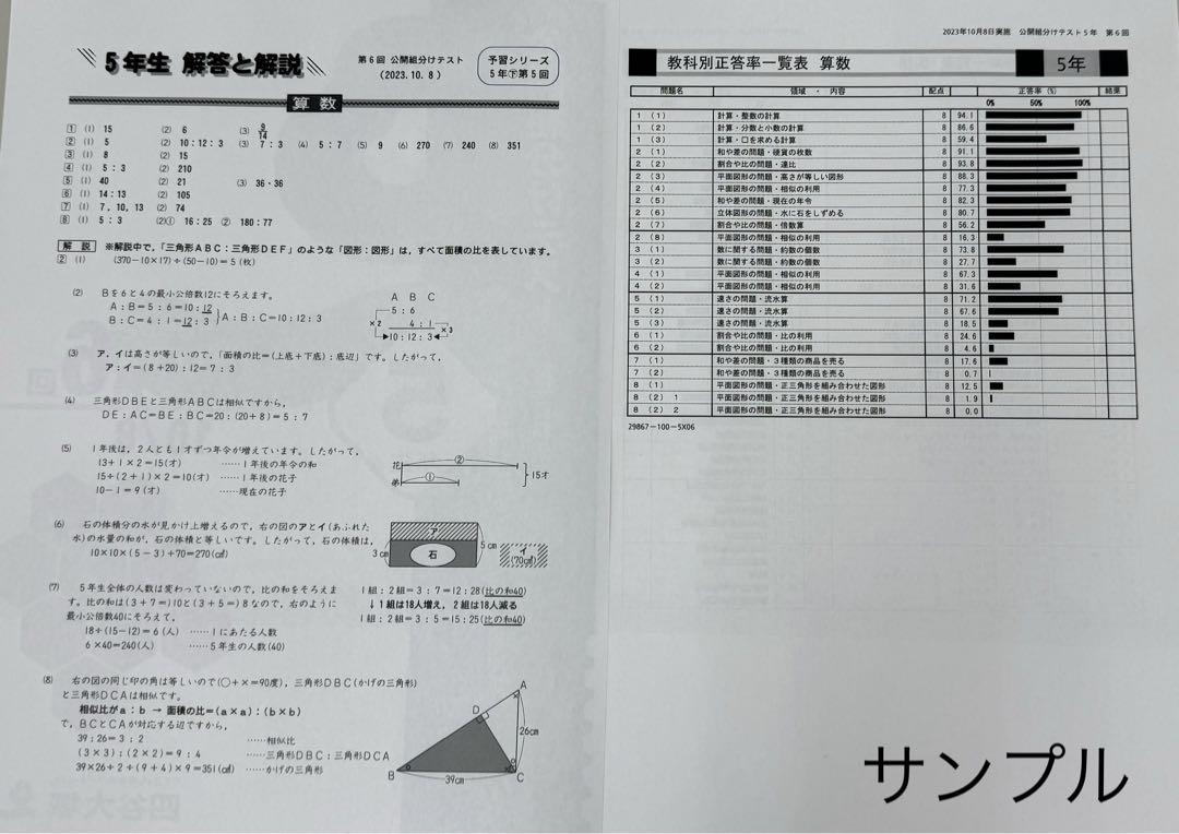 2023年度 年間分 5年生 四谷大塚 組分けテスト 過去問・解答