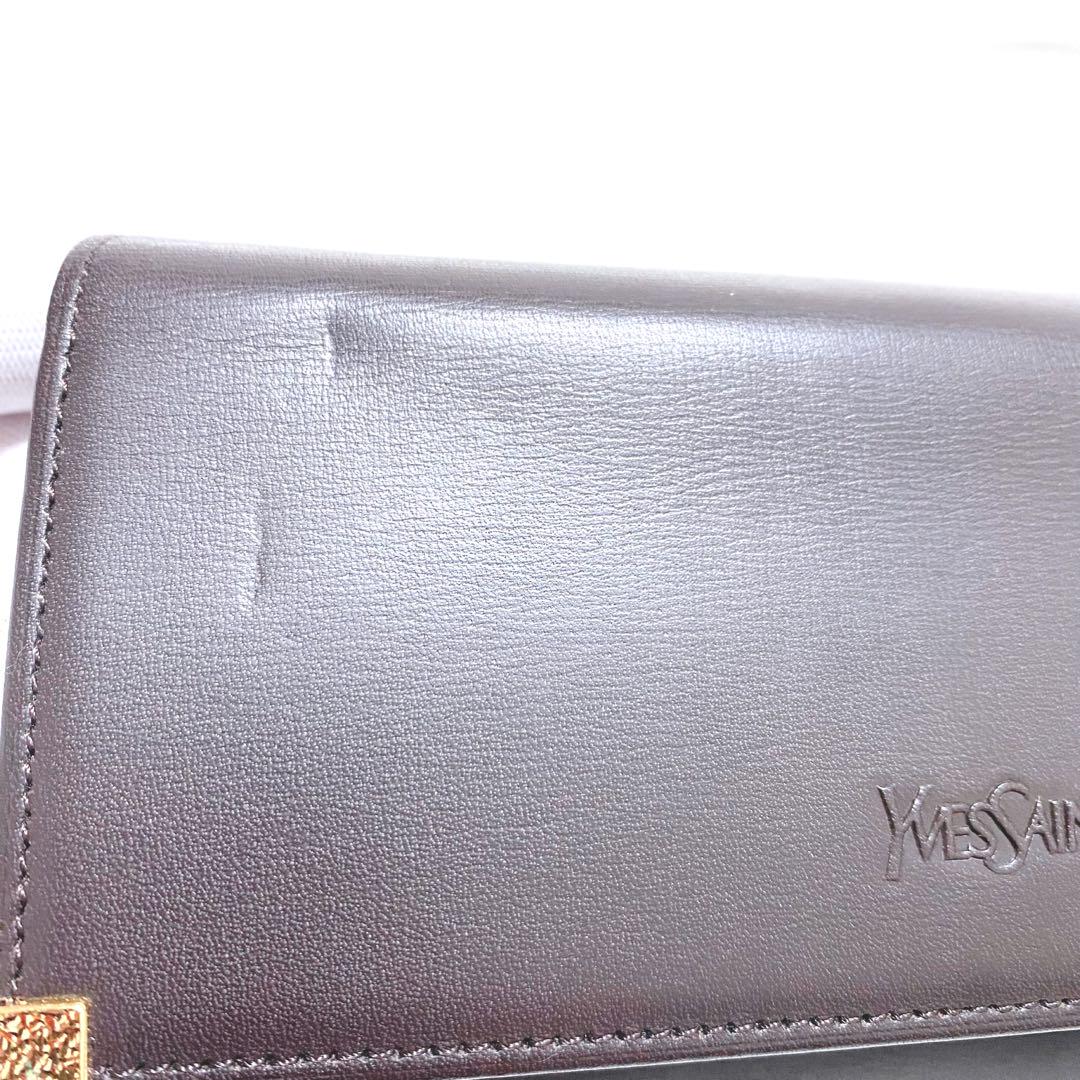 【美品】　YSL イヴ・サンローラン　長財布　レザー　ダークブラウン