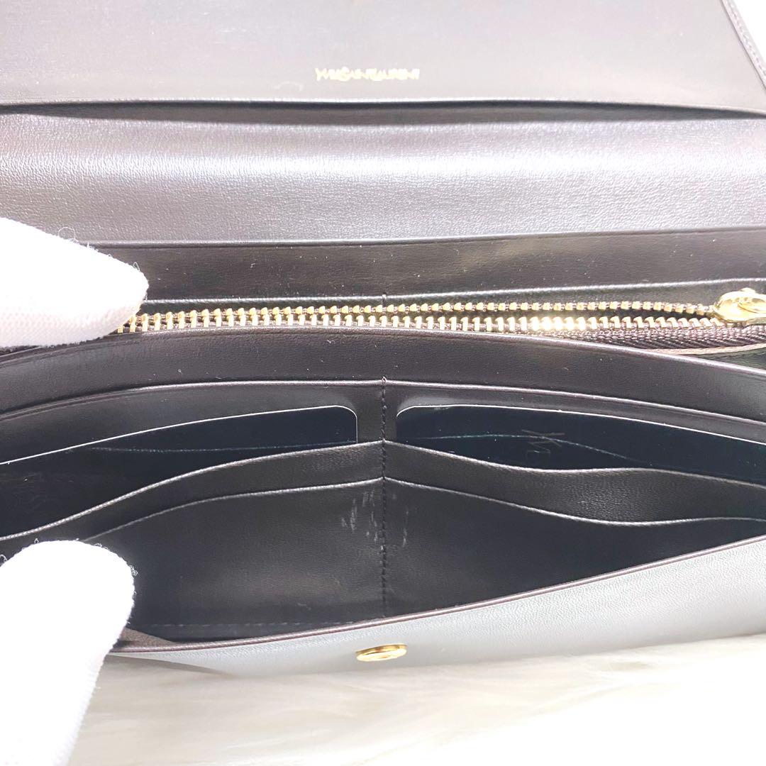 【美品】　YSL イヴ・サンローラン　長財布　レザー　ダークブラウン