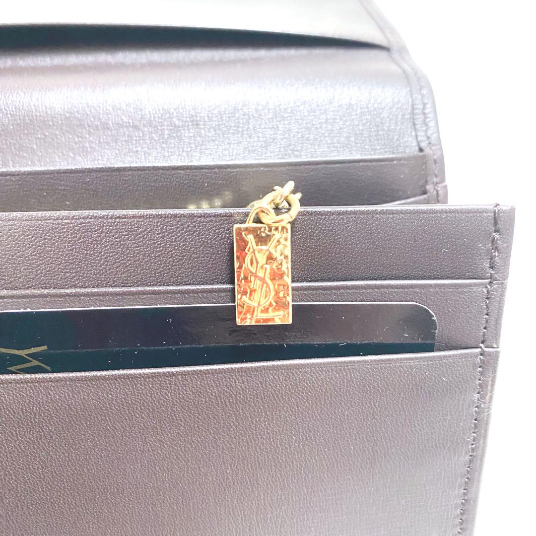 【美品】　YSL イヴ・サンローラン　長財布　レザー　ダークブラウン