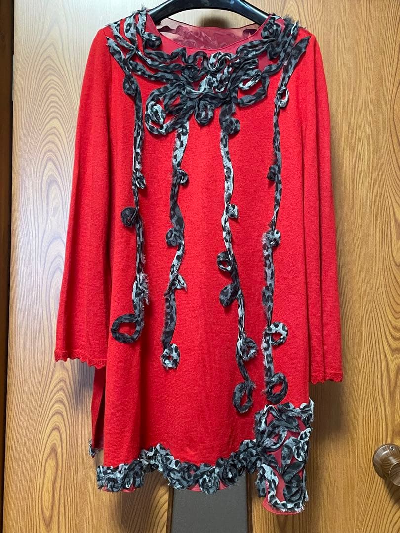 伊太利屋 ロングニット 赤 13号XL LL 伊太利屋