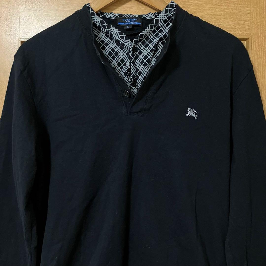 【雰囲気抜群❗️】00's BURBERRY 黒 切替 ロングスリーブ Lサイズ