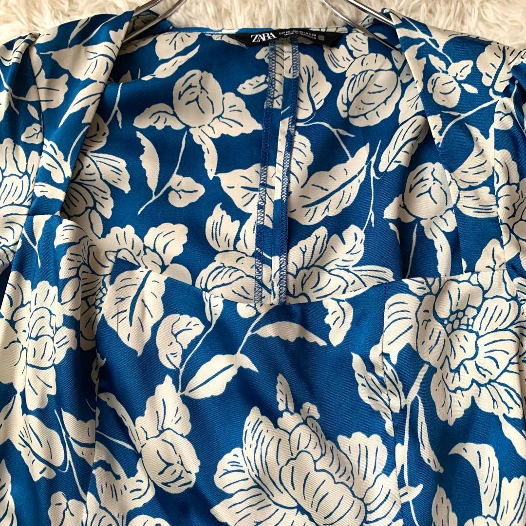 特価商品  ZARA ザラ マキシ丈 ロングワンピース 青 ブルー 総柄 花柄 ワンピース