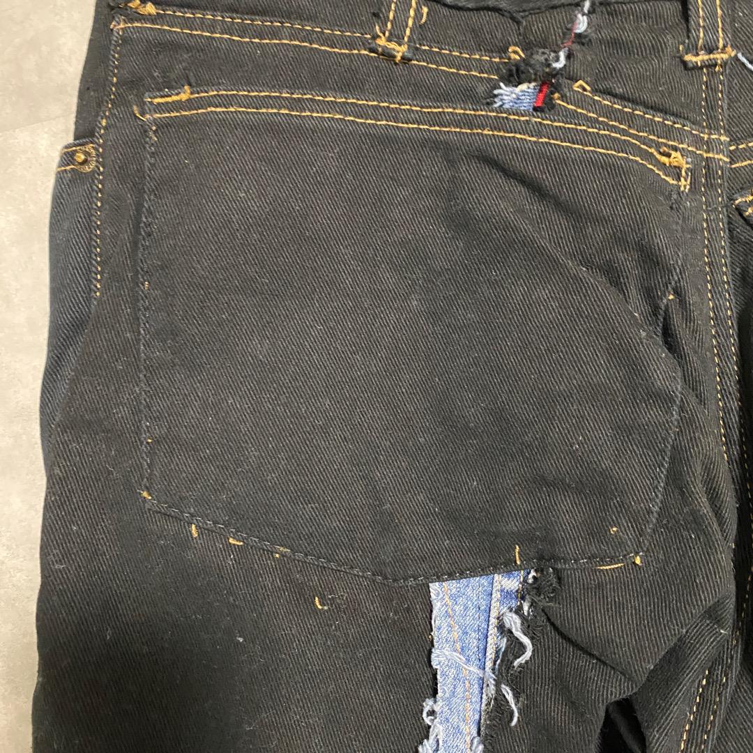 リメイクデニム ブルーデニム ワイド フレア 再構築 M 黒 青