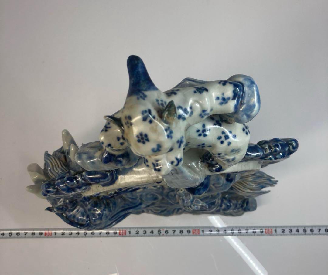 中国 清時代 古美術 青花キリン置物 高さ35.5cm/横幅26.5cm