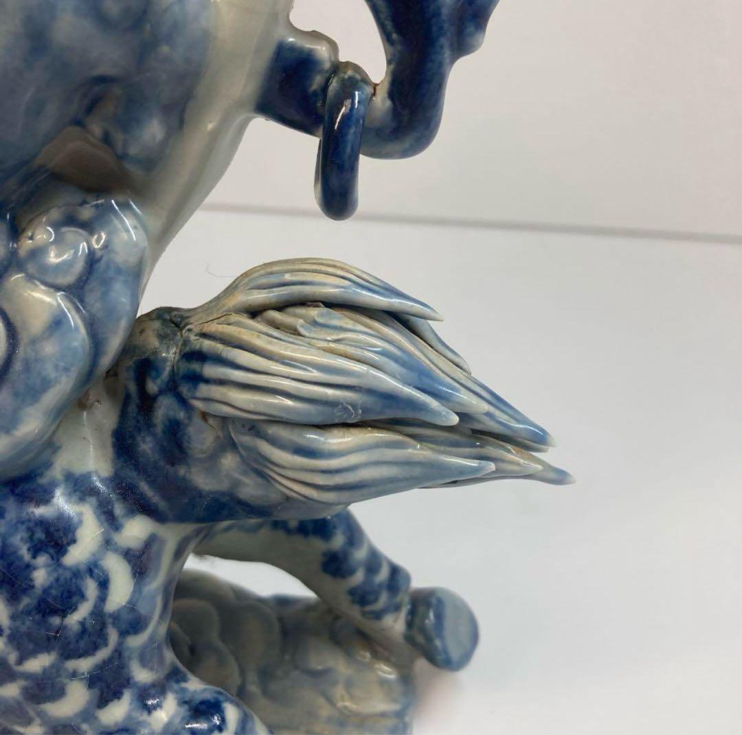 中国 清時代 古美術 青花キリン置物 高さ35.5cm/横幅26.5cm
