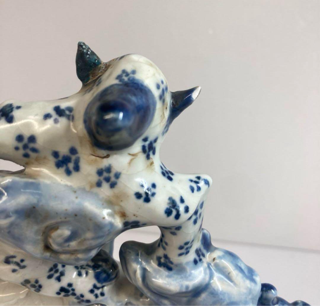 中国　清時代　古美術　青花キリン置物 高さ35.5cm/横幅26.5cm 中国 清時代 古美術 青花キリン置物 高さ35.5cm/横幅26.5cm