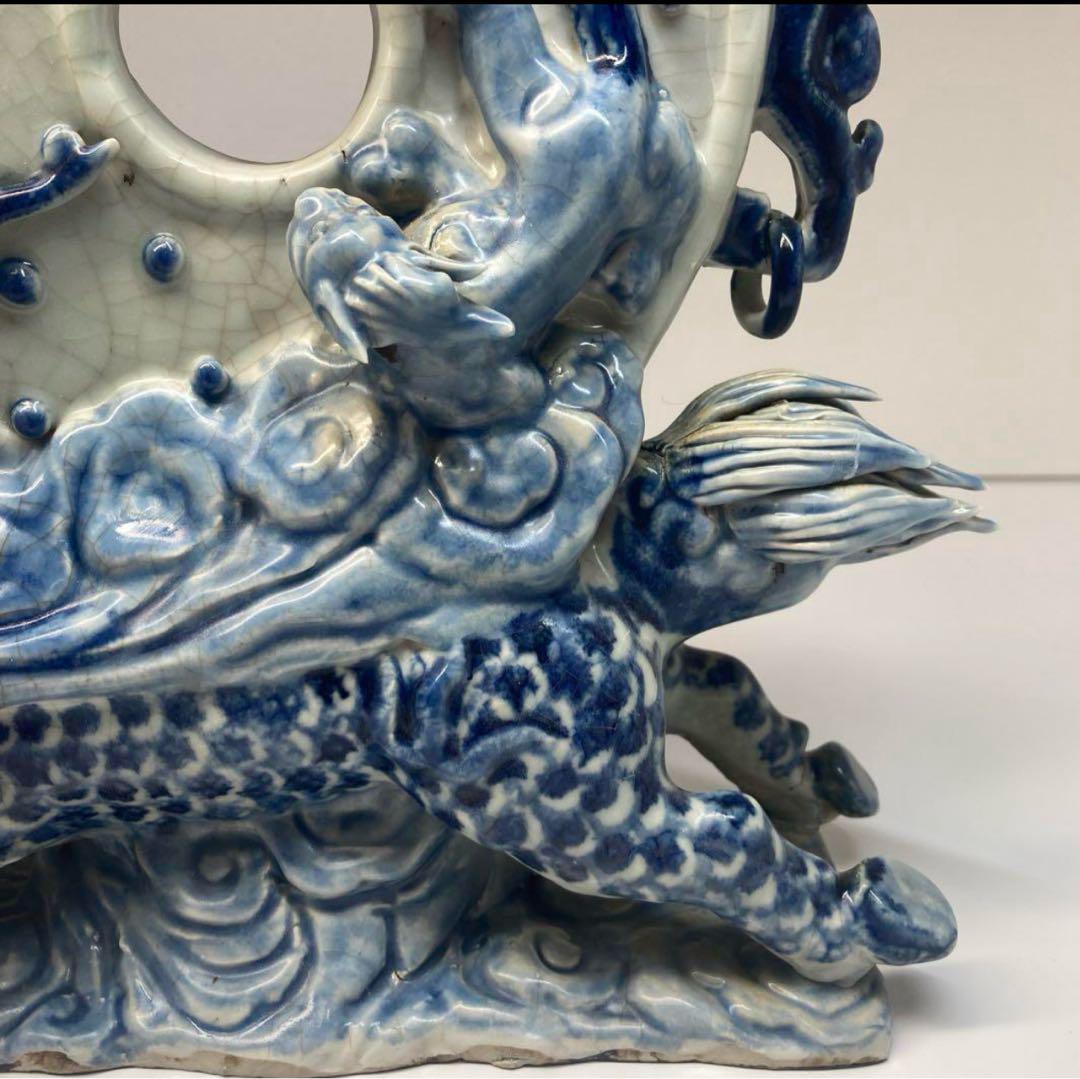 中国 清時代 古美術 青花キリン置物 高さ35.5cm/横幅26.5cm