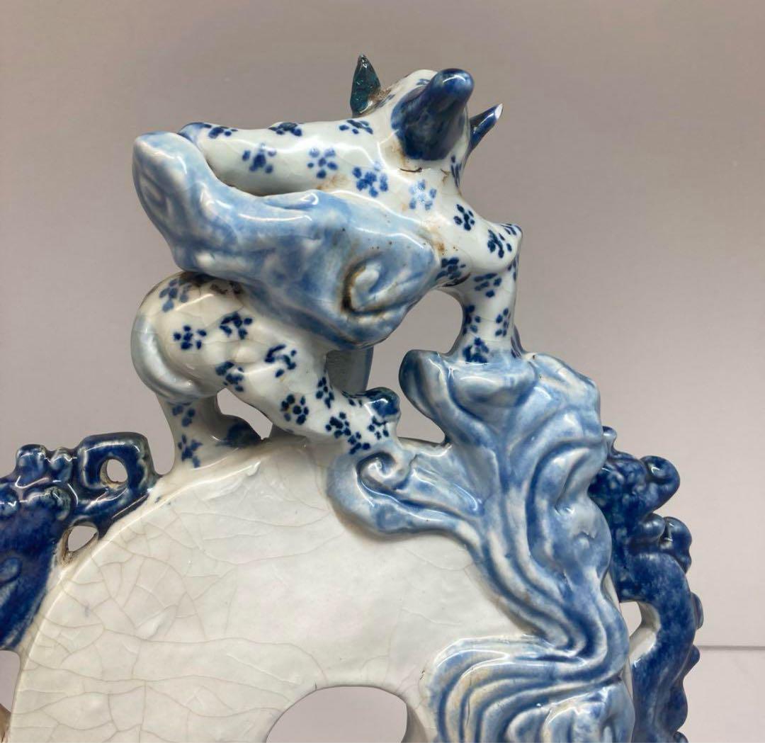 激安超安値 中国 高さ35.5cm/横幅26.5cm 青花キリン置物 古美術 清時代 工芸品