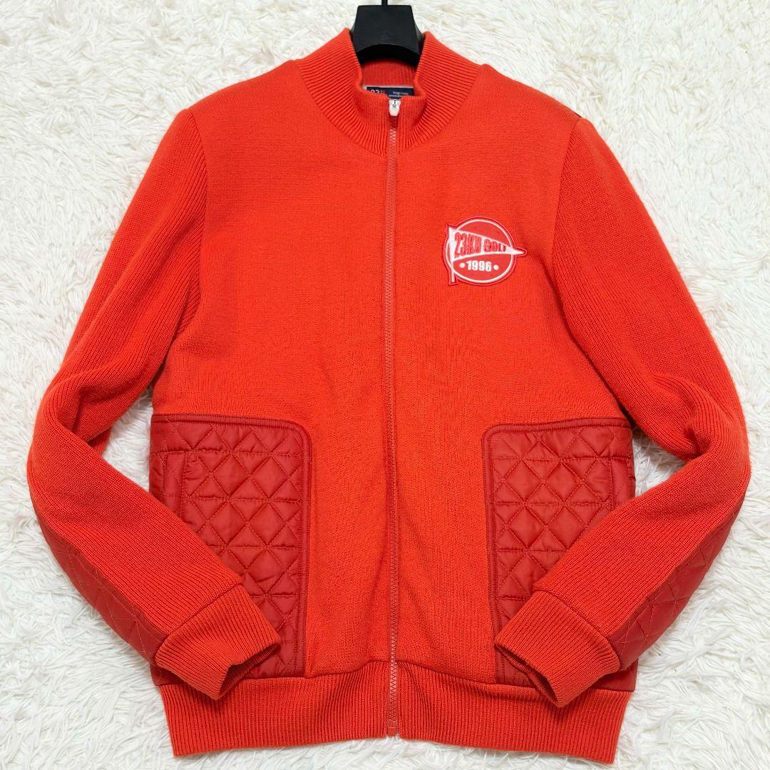 23区GOLF キルティングナイロン切り替え ドライバーズニット オレンジL 23区GOLF