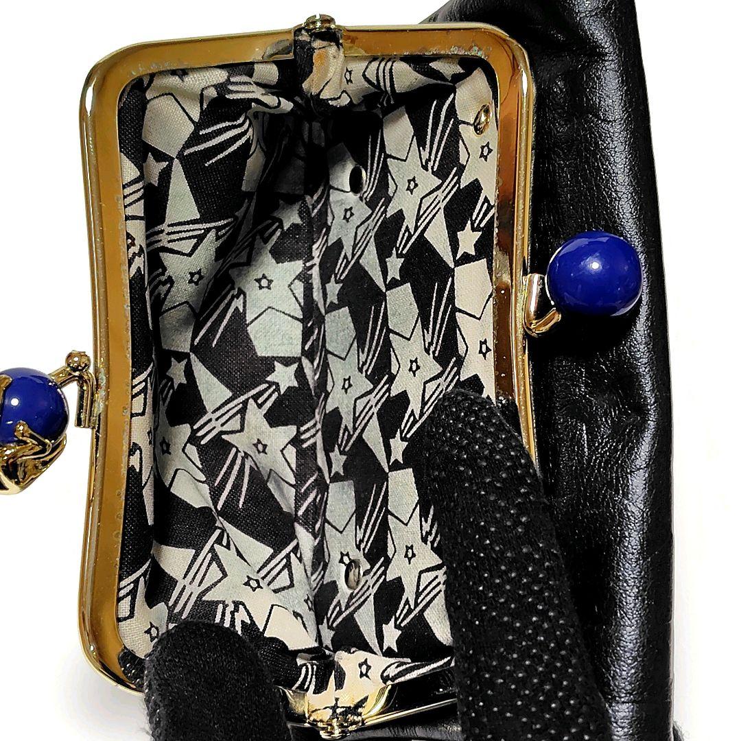 ANNA SUI　折り財布　プレイングキャット　ブラック　レザー　がま口　金具