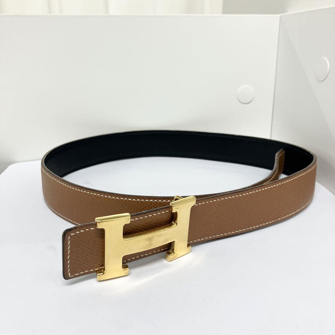 美品　エルメス　刻印写真追加　レディースベルト　Hロゴ　ゴールド金具