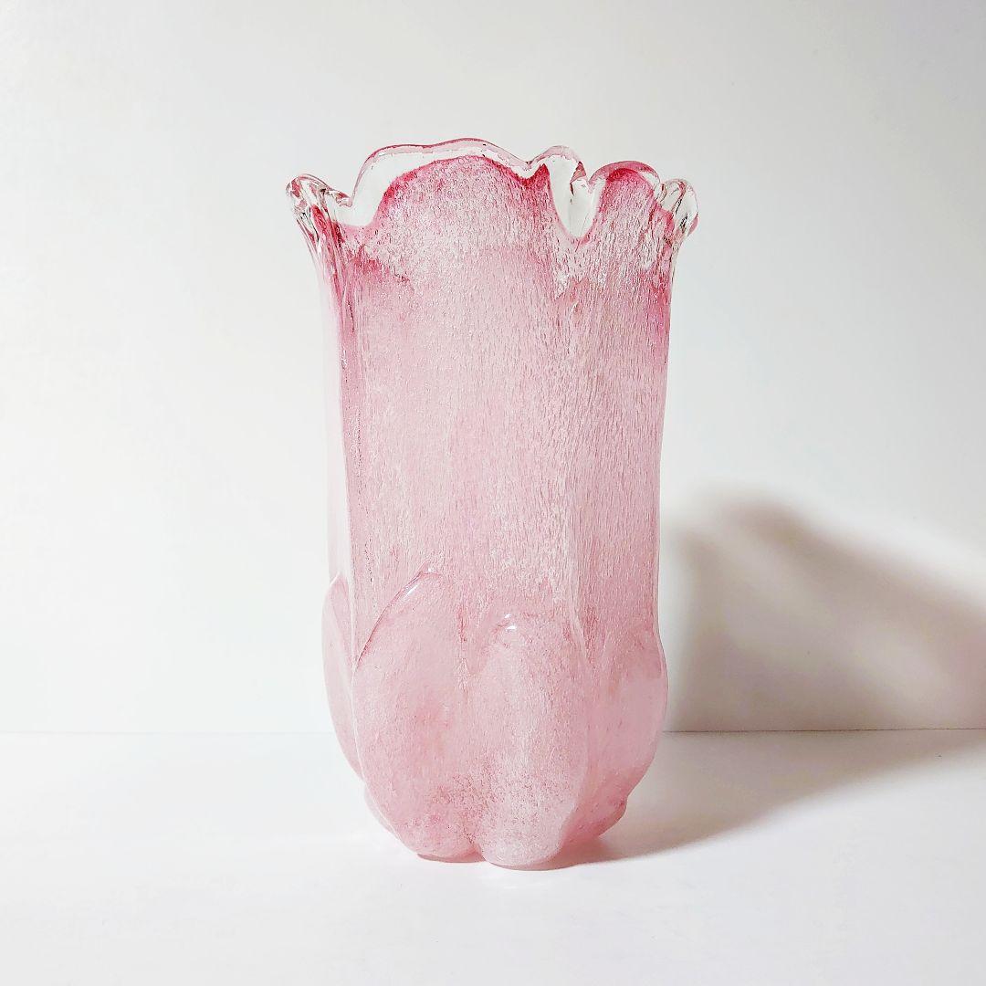 VINTAGE 70's 80's 花瓶 花器 フラワーベース フリル ピンク