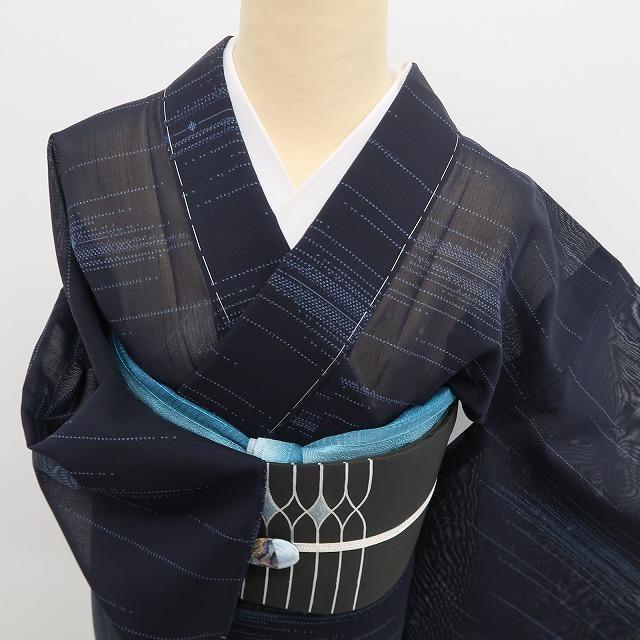未着用 紗 夏着物“絣の風にひと味添えるお洒落自慢の夏紬”仕付糸付 紬 5895