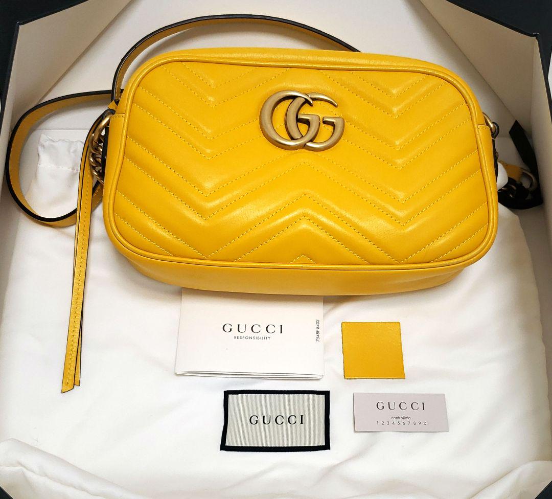 希少 GUCCI グッチ GGマーモント ショルダーバッグ イエロー オシャレ