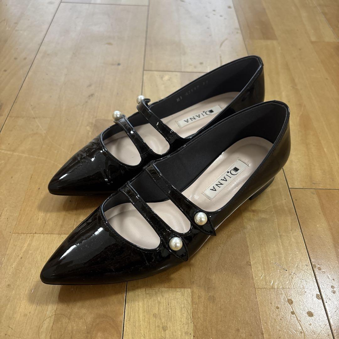 DIANA ダイアナ ブラック フラットシューズ パール装飾 新品・未使用