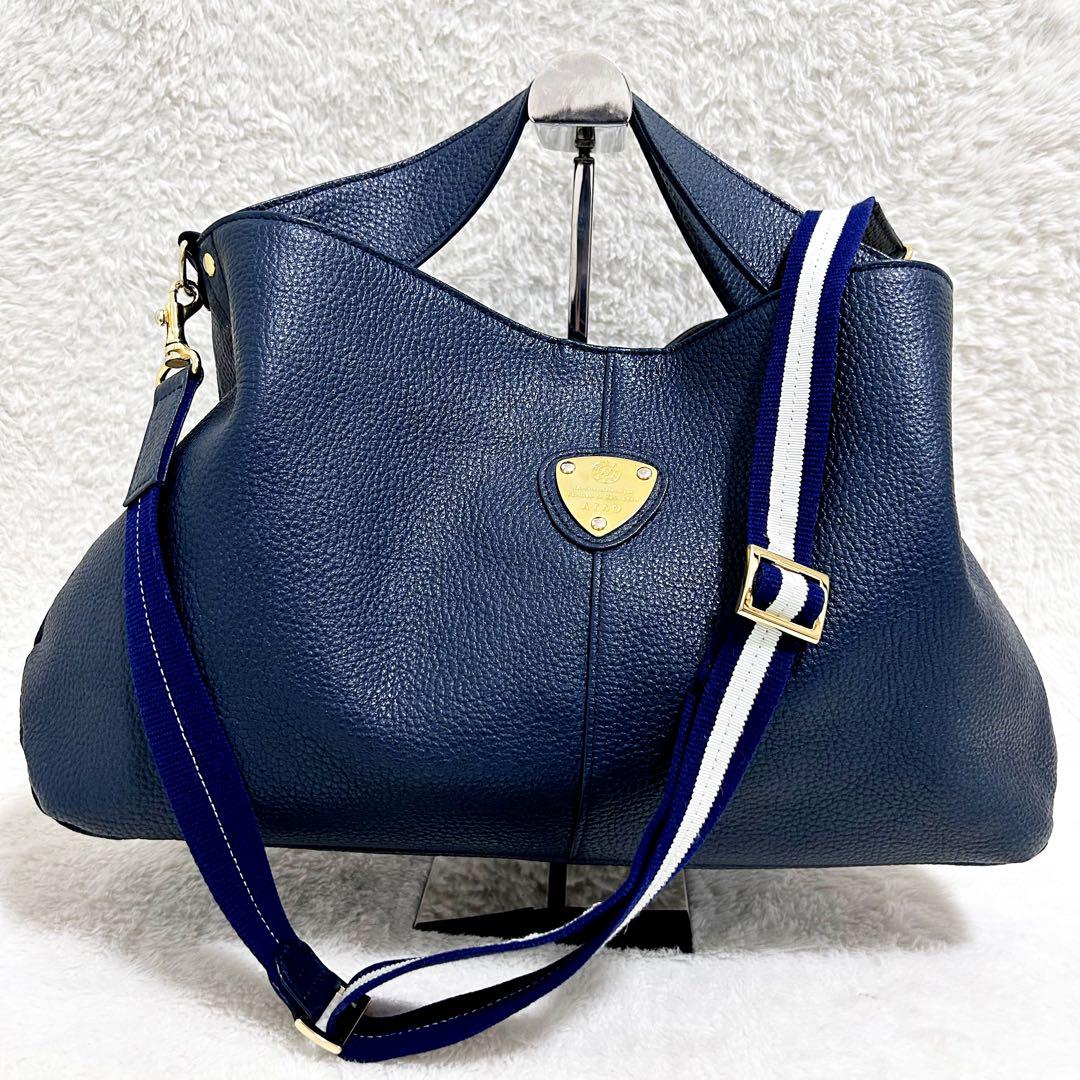 美品 アタオ　エルヴィ　2way トートバッグ　ショルダーバッグ　大容量　紺色