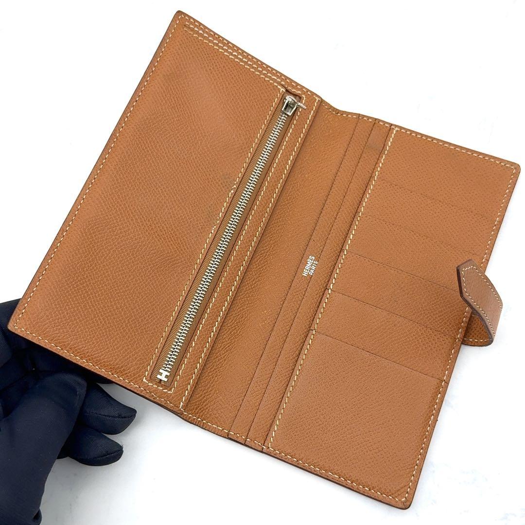 【極美品】HERMES エルメス べアン エプソン ゴールド □K刻印 長財布