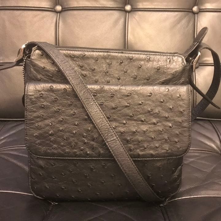 良品☆ JRA 保証 リアル オーストリッチ ショルダーバッグ 黒