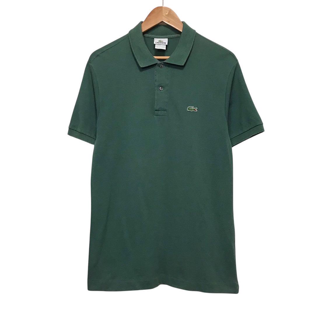 LACOSTE　半袖ポロシャツ　胸刺繍ロゴ　ダークグリーン　XL　定番アイテム LACOSTE ラコステ 半袖ポロシャツ 刺繍ワッペンワニロゴ