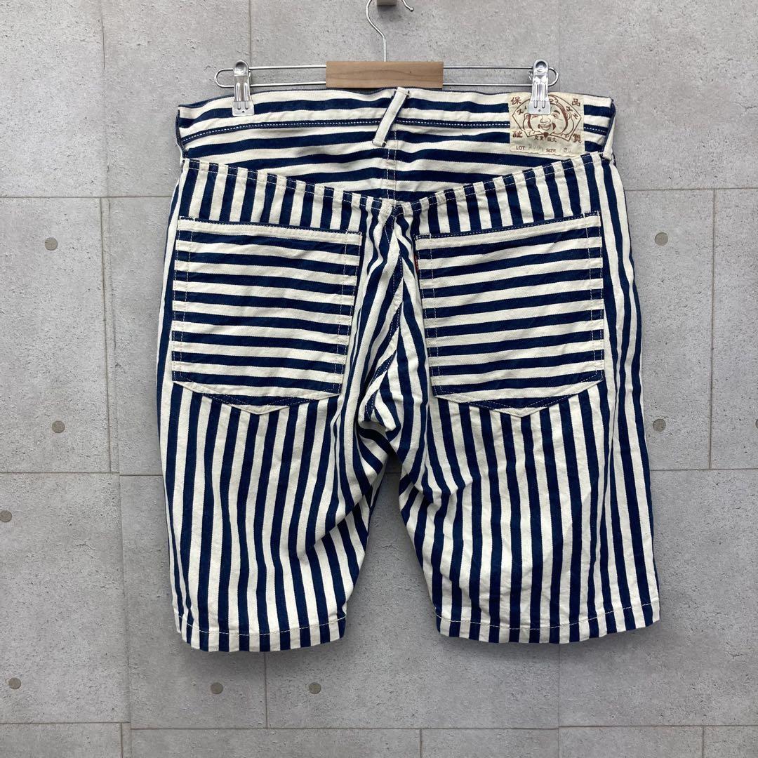 EVISU エヴィス デニムハーフパンツ ストライプ メンズ 36 白 青