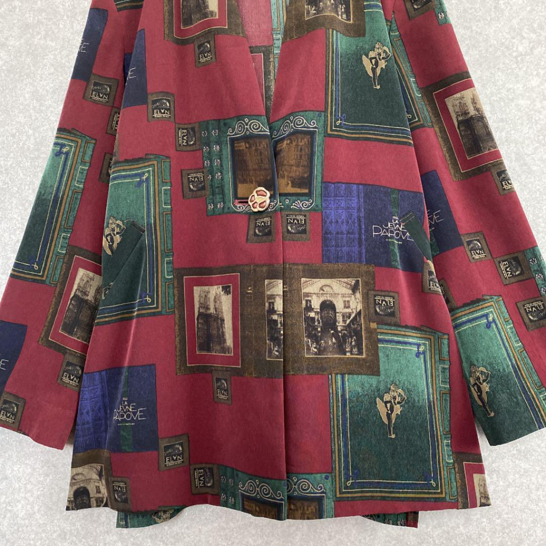 vintage ヴィンテージ レトロ古着 総柄シャツジャケット ノーカラー