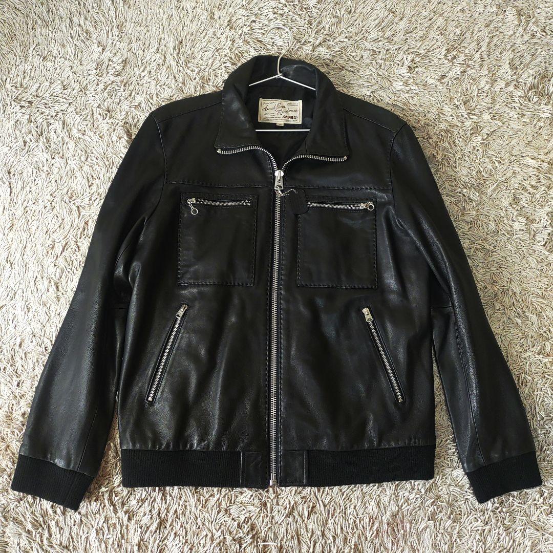 【2XL・美品】アビレックス　レザージャケット　ブラック　ライダース　羊革　本革