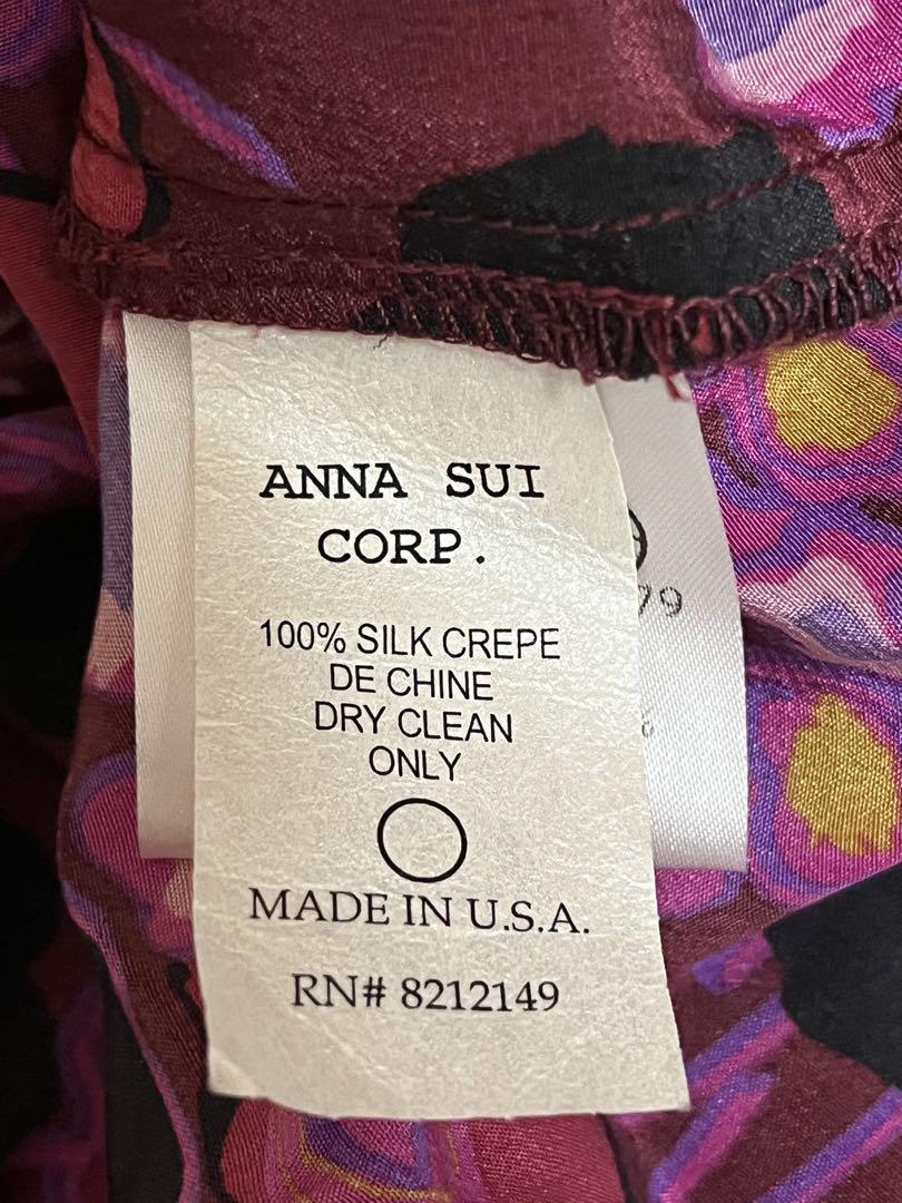 美品 ANNA SUI USA製 シルク リネン ワンピース 刺繍 新品】シルク100% アメリカ製 ANNA SUI アナスイ 花柄ワンピース