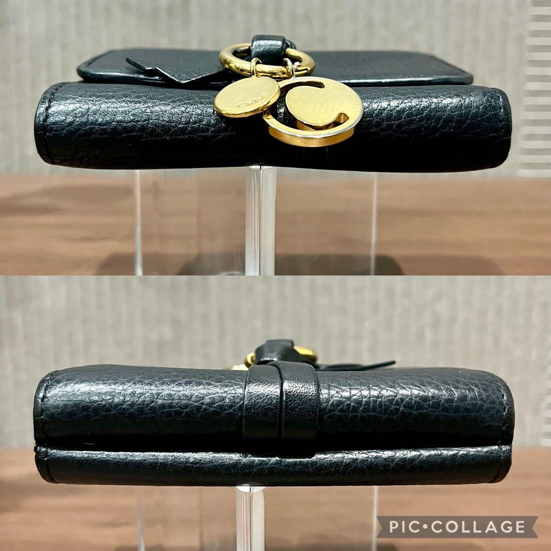 極美品】 クロエ Chloe 折り財布 アルファベット チャーム 黒 本革