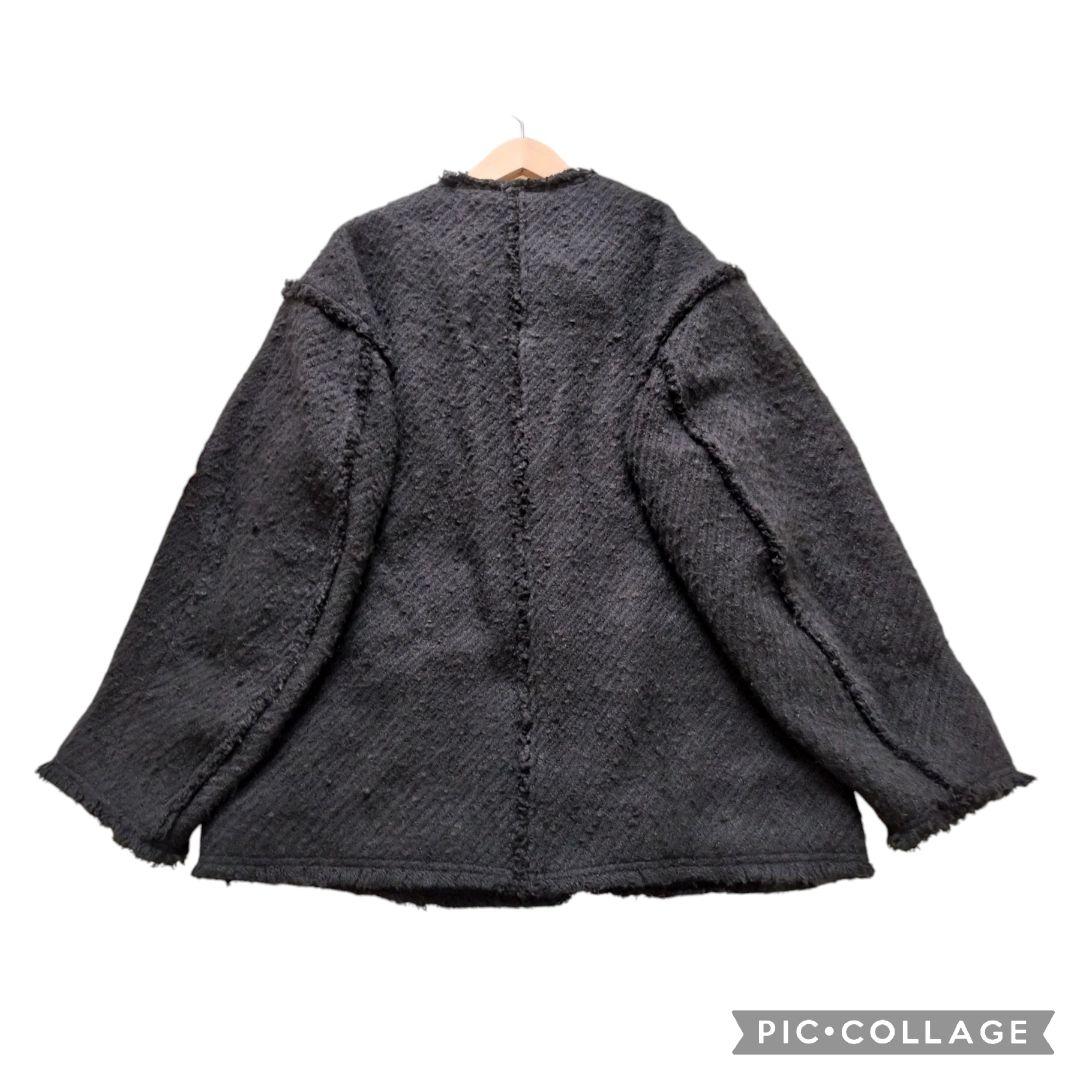 スライ☆ツイードパターン ノーカラー ジャケット　オーバーサイズ　フリンジ黒
