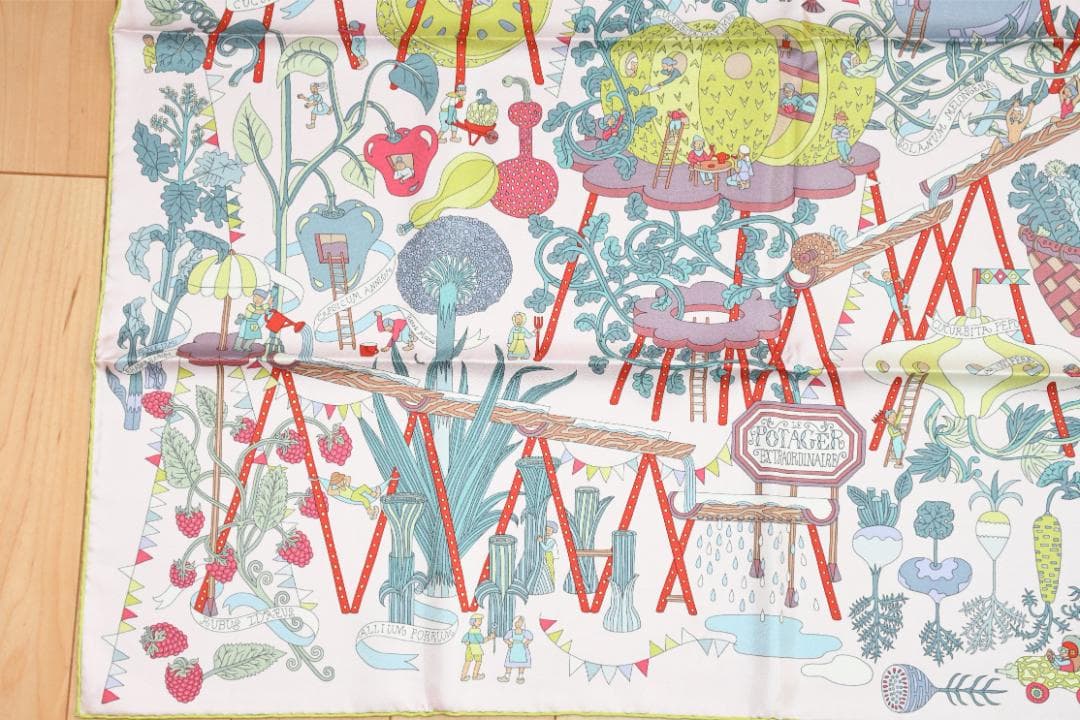 エルメス スカーフ 90 不思議な菜園　ピンク シルク Hermes