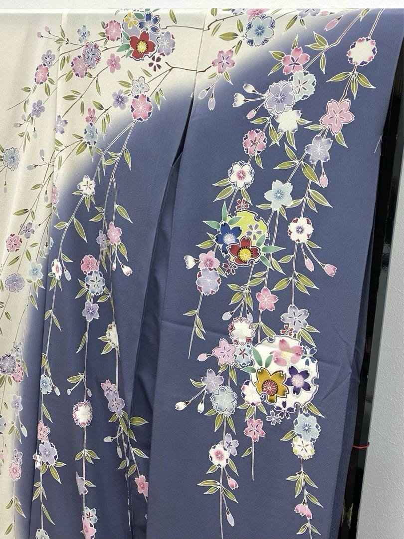 作家振袖 仮絵羽 型友禅 手差し ちりめん 正絹 未仕立て品 八掛付き 作家振袖 仮絵羽 型友禅 手差し ちりめん 正絹 未仕立て品 八掛付き