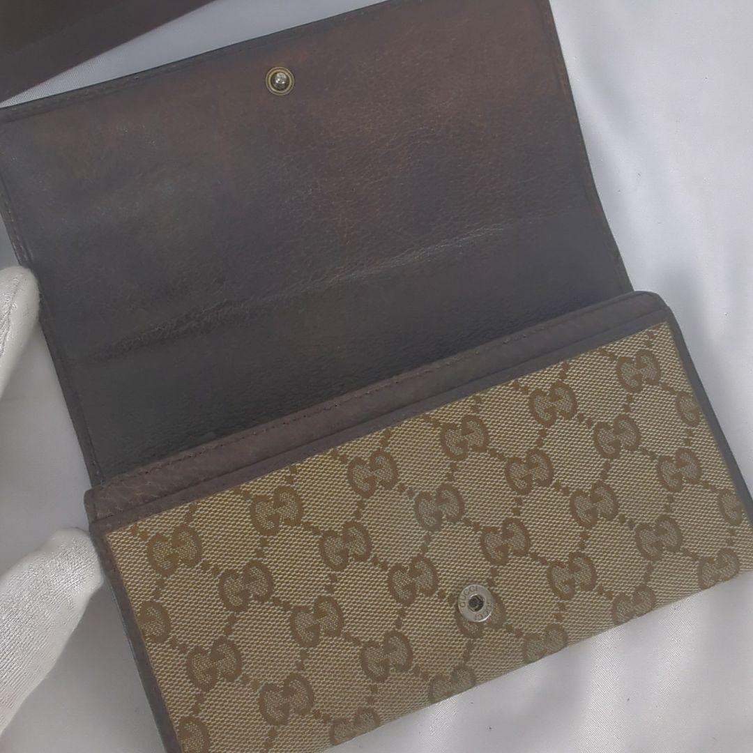 GUCCI グッチ 長財布 フラップ キャンバス レザー GG柄