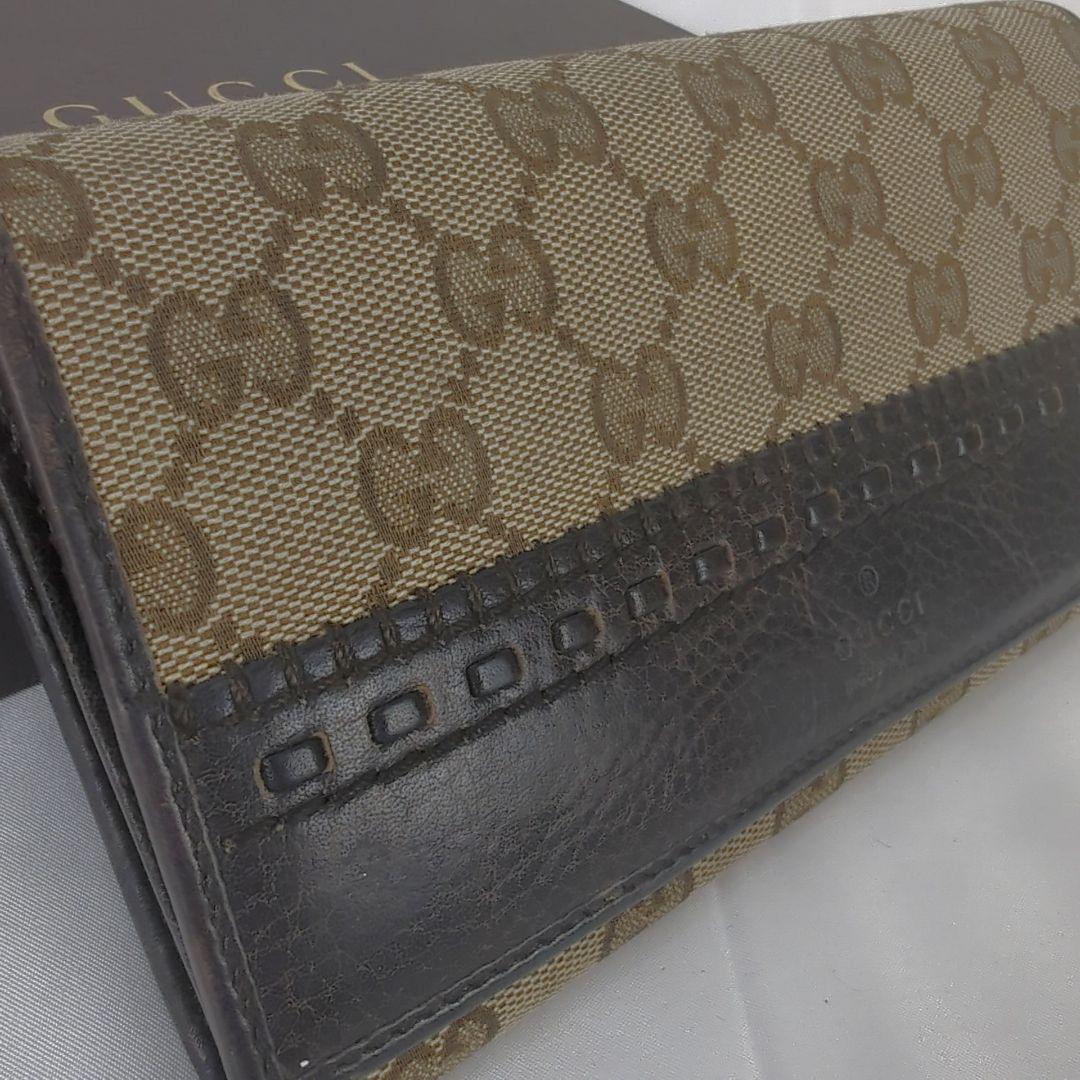 GUCCI グッチ 長財布 フラップ キャンバス レザー GG柄