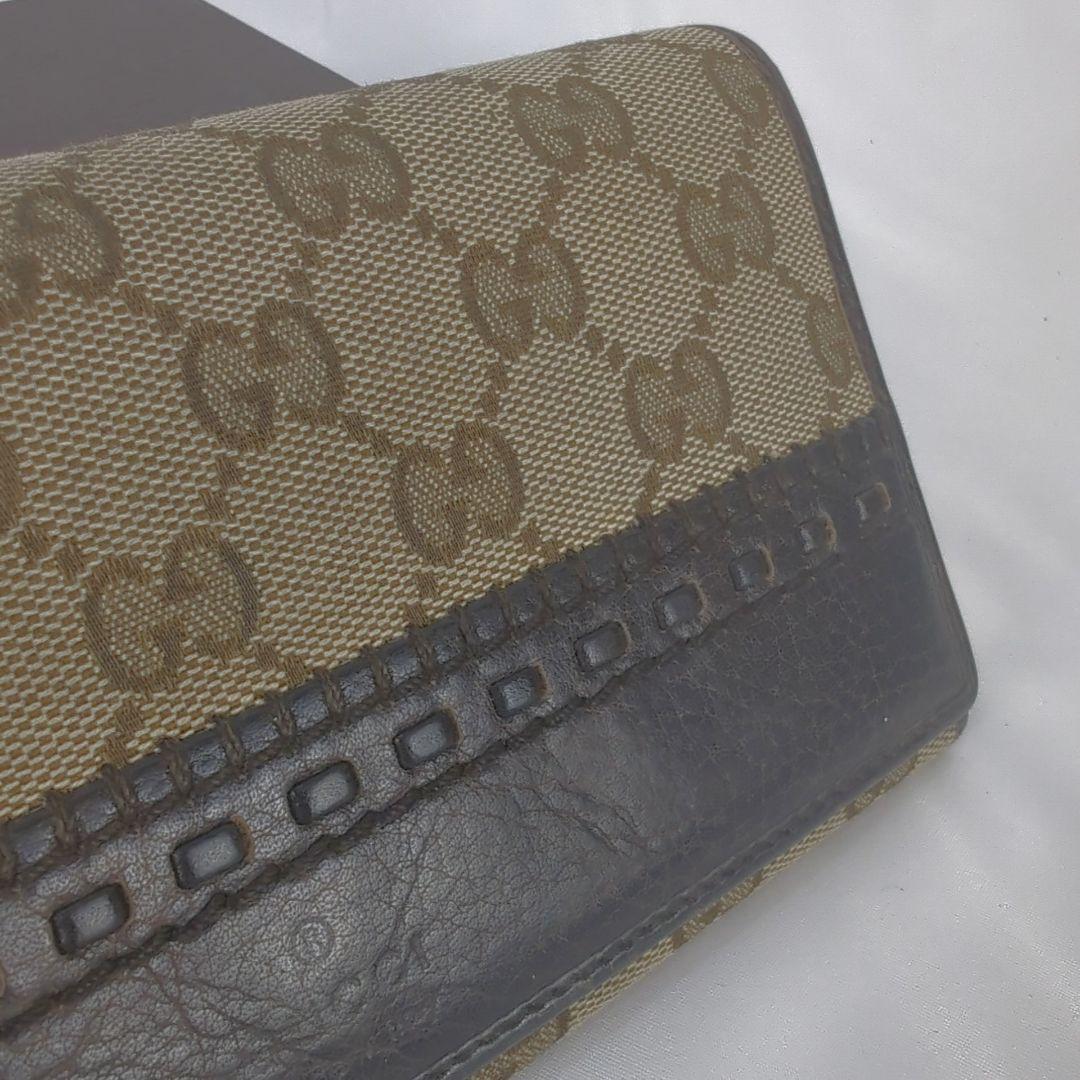 GUCCI グッチ 長財布 フラップ キャンバス レザー GG柄