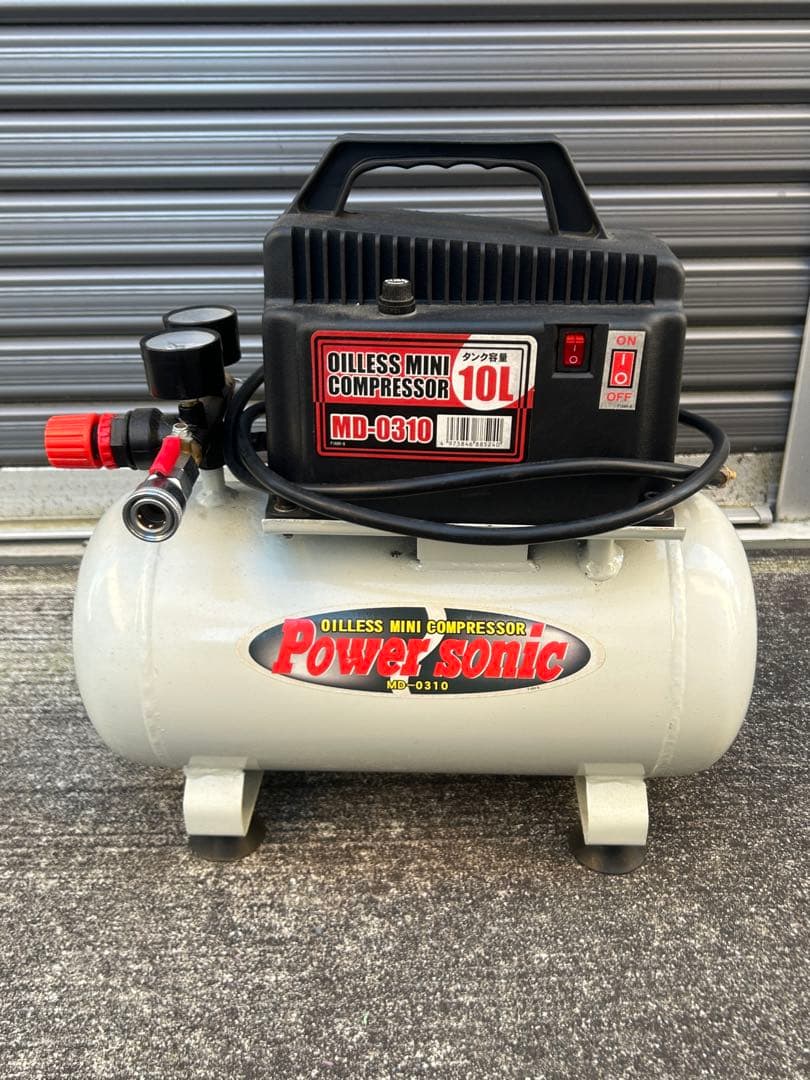 100V オイルレスエアコンプレッサー MD-0310 10Lやや傷や汚れあり