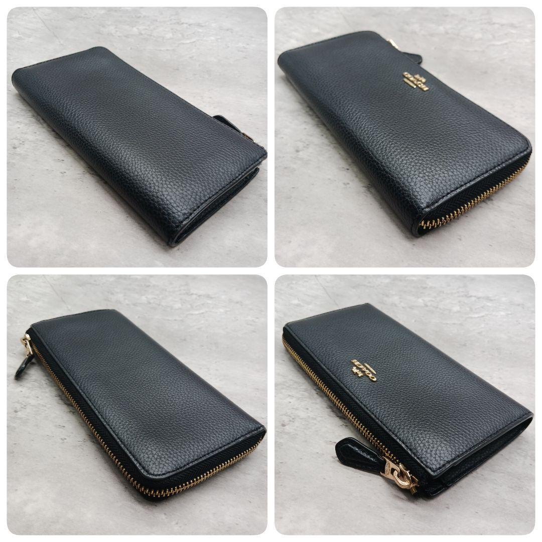 美品◎ コーチ 長財布 小銭入れ有 L字ファスナー レザー ブラック ホースロゴ ✨極美品✨ コーチ 小銭入れ有 L字ファスナー レザー ブラック
