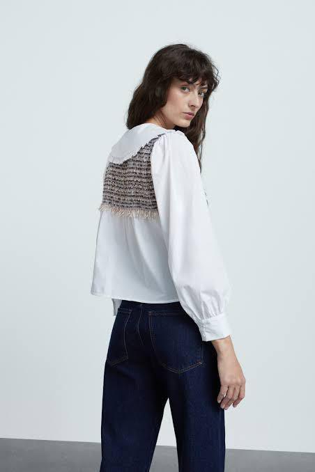 【美品】ZARA コントラストテクスチャー ポプリンシャツ ザラ 画像2