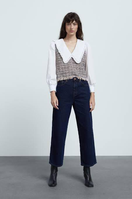 【美品】ZARA コントラストテクスチャー ポプリンシャツ ザラ 画像3