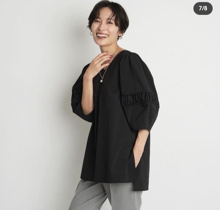 カデュネ CADUNE Vネックデザインスリーブブラウス 黒 36 | www