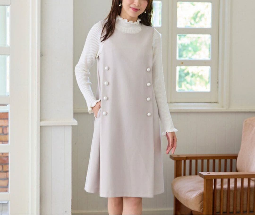 【23年・美品】ローズティアラ バックファスナージャンパースカート グレー