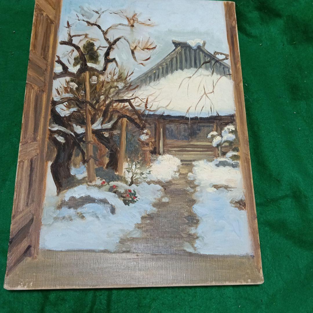 真作、長生玲子の油彩画、[境内雪景色]