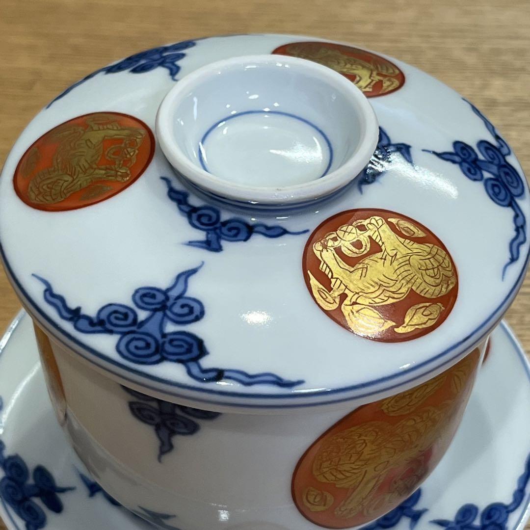 京焼 平安 叶松谷 金襴手獅子日の丸図 煎茶碗 5客 コレクション
