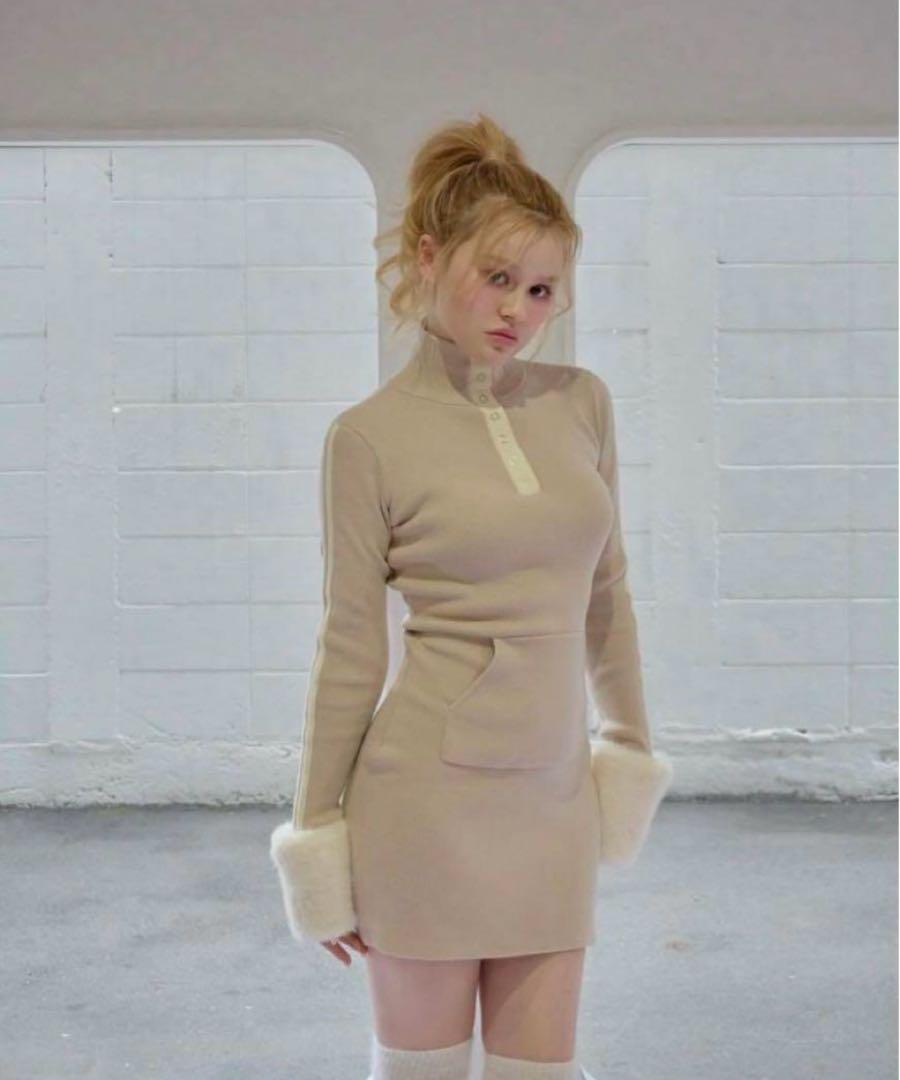 ワンピース andmary Zoe fur mini dress ANDMARY】Zoe fur mini dress