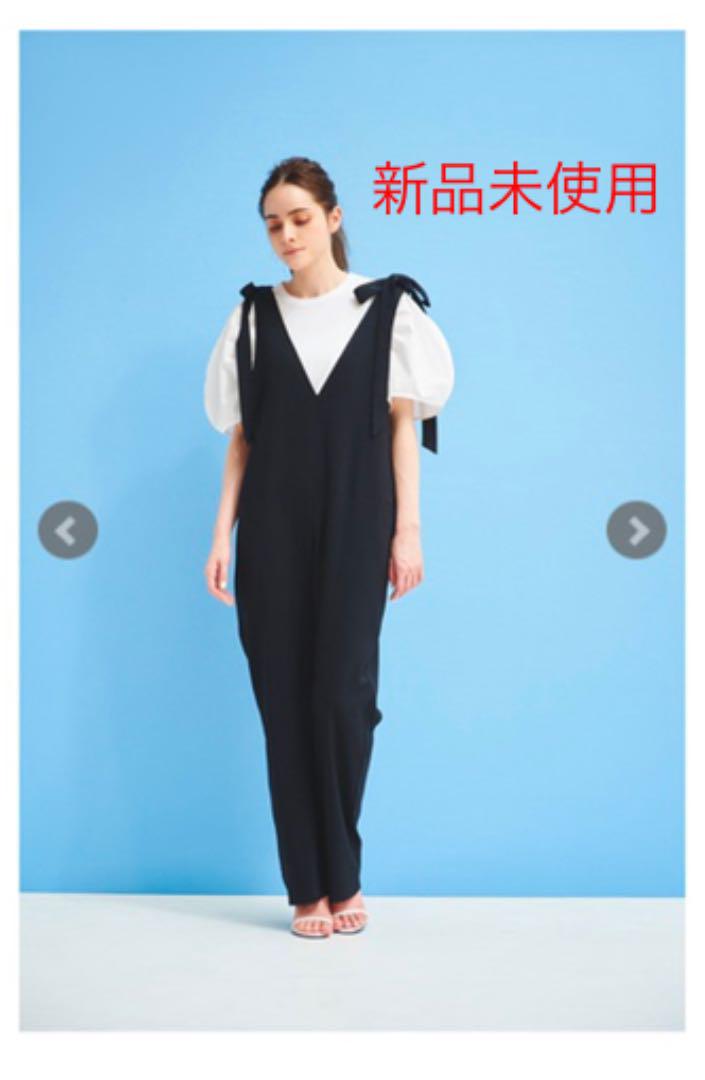 希少サイズ yori トリアセリボンサロペット 34 ブラック yori ヨリ トリアセリボンサロペット 34