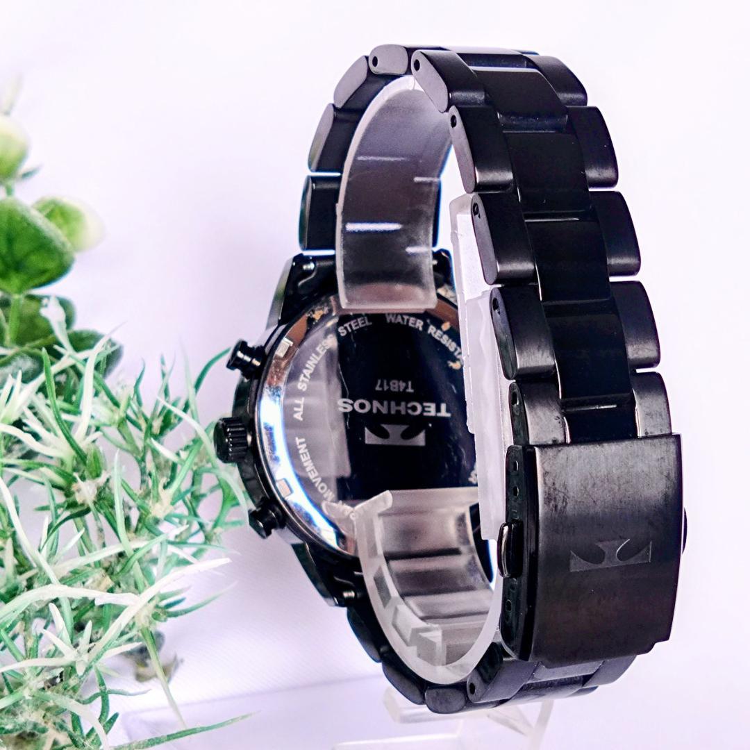 美品＆希少 TECHNOSテクノス腕時計ブルー青クロノグラフ箱付き 存在感スイス 美品＆希少 TECHNOSテクノス腕時計ブルー青クロノグラフ箱付き