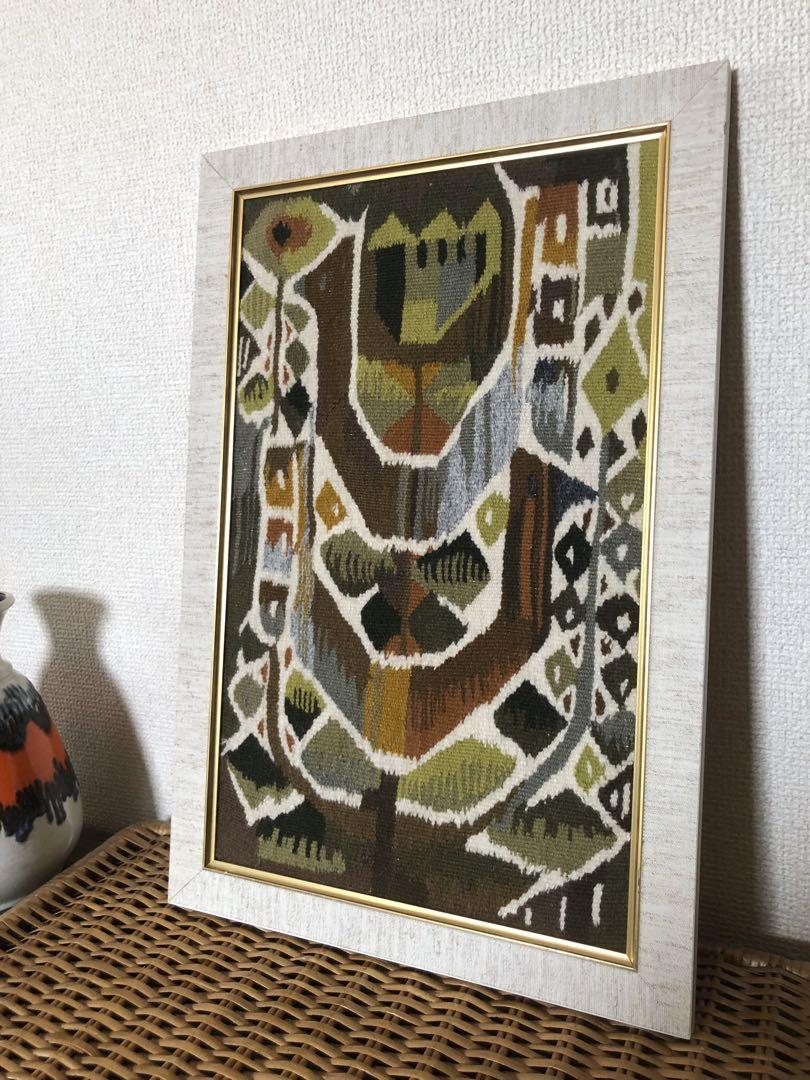 北欧　総刺繍　ハンドステッチ　壁掛け　アンティーク